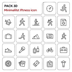 Fototapeta premium Collection of fitness and outdoor activity icons including running cycling and hiking in outline style