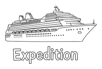 Obraz premium cruise ship and expedition lettering hand drawn vector