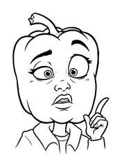 funny cartoon bell pepper with surprised face expression