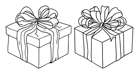 two gift boxes with bows line art drawing