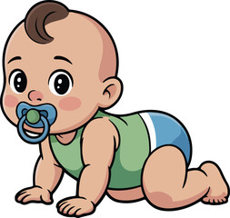 Adorable baby boy with pacifier crawling with delight. transparent isolated png vector
