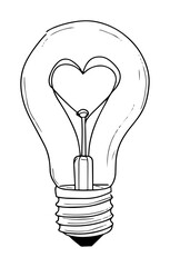 light bulb with heart shape filament love idea concept