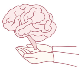An artistic depiction of a brain held by gentle hands, symbolizing deep knowledge and nurturing care