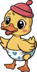 Obraz premium Adorable baby duckling wearing a diaper transparent isolated png vector