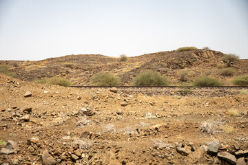 Abandoned railroad tracks in the desert, outside of Massawa, Eritrea
