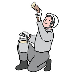 ハケでペンキを塗る作業員_カラー