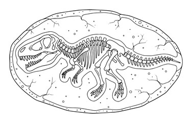 dinosaur fossil skeleton in rock egg illustration