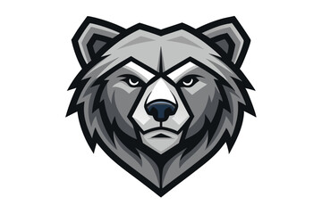A stylized gray bear head gazes forward with a stern expression for a mascot