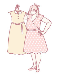 A stylish woman presents two exquisite dresses that beautifully symbolize versatility in modern fashion