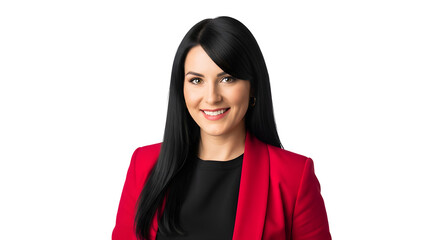 Confident Businesswoman Portrait - Smiling Professional Woman, Red Jacket, Leader, Transparent Background