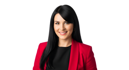Confident Businesswoman Portrait - Smiling Professional Woman, Red Jacket, Leader, Transparent Background