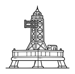 rocket launch pad with gantry tower line art