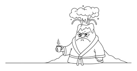 angry volcano man with coffee cup