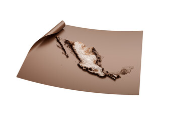 Map Of Mexico Old Style Brown On Unrolled Map Paper Sheet 3d Illustration