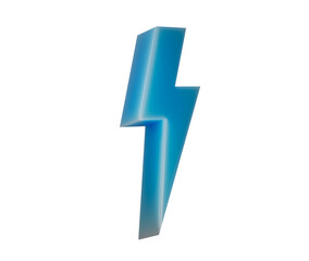 A glowing blue 3D lightning bolt icon with a sleek, modern and electrifying look. 3d illustration