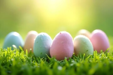 Fototapeta premium easter eggs on green grass