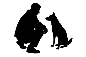 Man and Dog Silhouette Sitting Together Vector Art