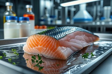 Laboratory Analysis of Cultured Fish Fillet Showcasing Food Sustainability and Scientific Innovation