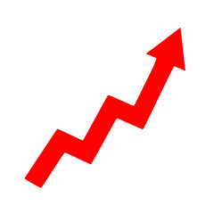 Red upward trend graph against a white background