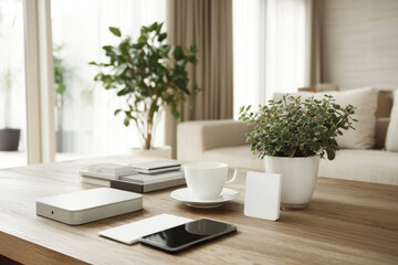 modern living space featuring sleek minimalistic gadgets that blend seamlessly into environment