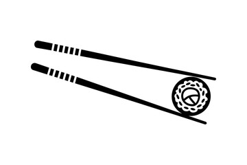 Sushi Roll with Chopsticks Vector Illustration