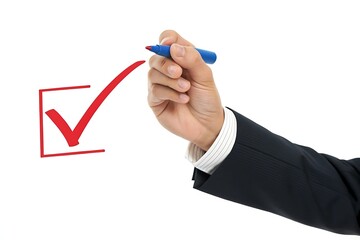 Hand drawing check mark in a box isolated in white background