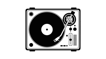 Turntable Vector Illustration. Retro Vinyl Record Player Silhouette  Design