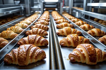 Automated Pastry Shop Producing Oven Fresh Croissants with Buttery Layers and High Cleanliness Standards