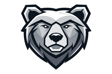 Bold grayscale bear head shows a geometric style and sharp line work overall