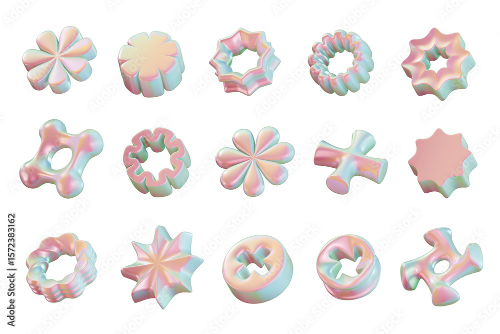 Fototapete holographic element object set pack isolated background 3d rendering
