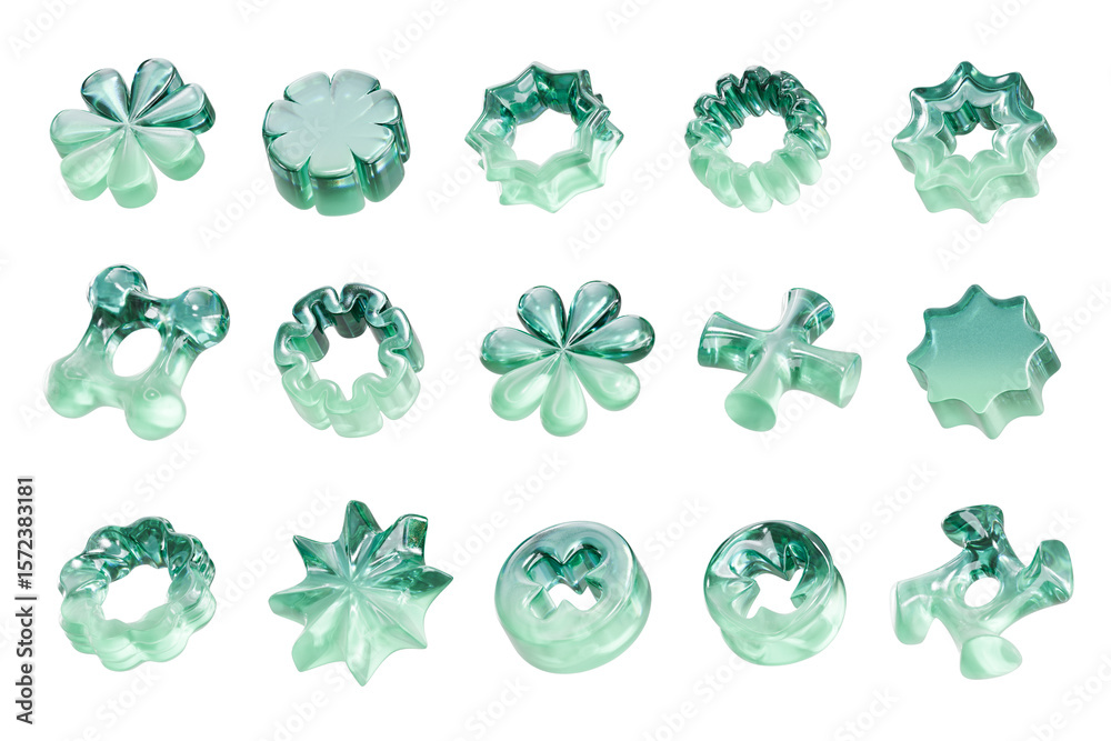 Fototapete soft green pastel element object set pack isolated background 3d rendering