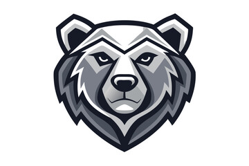 An impressive geometric bear head displays detailed gray color and sharp lines creating a bold emblem