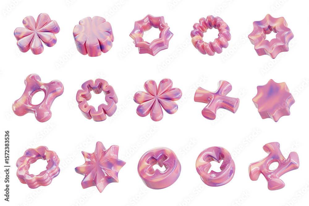 Poster Pastel collection element objects for design pack isolated background 3d rendering