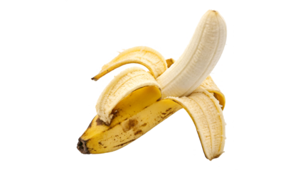 half peeled banana isolated on transparent background	