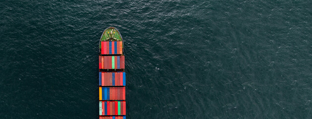 Aerial view container cargo ship freight shipping international, Global business freight shipping import export logistic transportation container ship, Container cargo ship sea freight container ship.