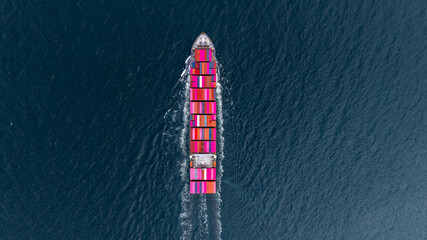 Aerial view container cargo ship freight shipping international, Global business freight shipping import export logistic transportation container ship, Container cargo ship sea freight container ship.