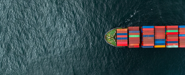 Aerial view container cargo ship freight shipping international, Global business freight shipping import export logistic transportation container ship, Container cargo ship sea freight container ship.