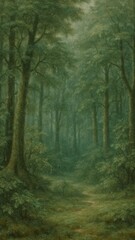 Fototapeta premium Misty forest path invites exploration.