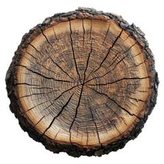 Fototapeta premium Wood log slice displaying detailed growth rings and texture isolated on transparent background, cutout png