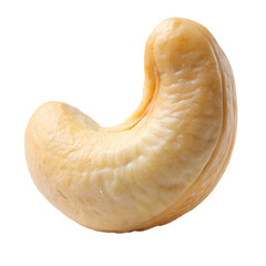Close up of single cashew nut snack healthy food vegan diet ingredient on transparent background.
