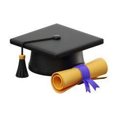 A graduation cap and diploma symbolize academic achievement, representing success and the culmination of education, a milestone reached, transparent background