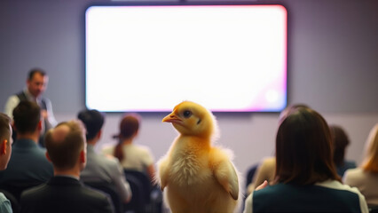 Chick Surprised by Wrongly Shared Presentation Slide