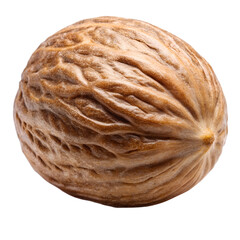 Nutmeg spice close up photo aromatic cooking ingredient for food recipe on transparent background.