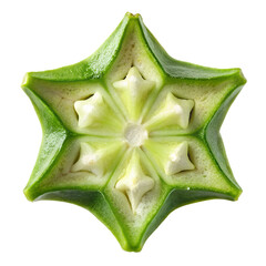 Okra cross section fresh vegetable food healthy eating ingredient close up on transparent background.