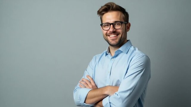 Smiling Professional Man in Glasses with Arms Crossed