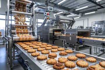 Advanced Pastry Production Line with Conveyor Belts for Streamlined Cookie and Snack Packaging in a Smart Manufacturing Facility