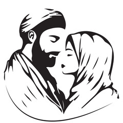 Angel couple and man with heart vector illustration in artistic silhouette style