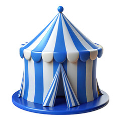 3d blue and white striped circus tent isolated on transparent background