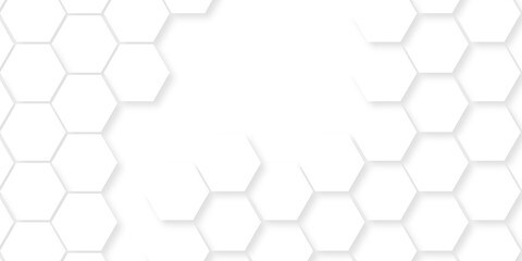 Seamless pattern with hexagons. Hexagonal structure futuristic white background and Embossed Hexagon. Hexagonal honeycomb pattern background with space for text. Abstract Technology, Futuristic.