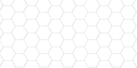 Seamless pattern with hexagons. Hexagonal structure futuristic white background and Embossed Hexagon. Hexagonal honeycomb pattern background with space for text. Abstract Technology, Futuristic.
